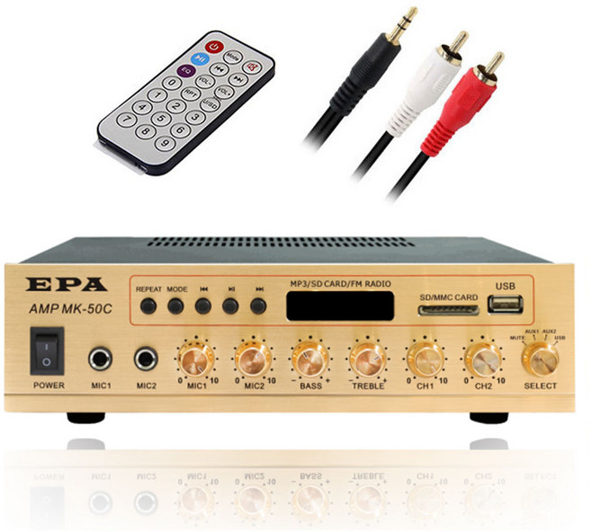 MK-50C 2채널 50W 하이앰프 하이임피던스 방송용 병원 매장용 실링스피커 컬럼스피커 앰프+리모콘+PC선 1.5M