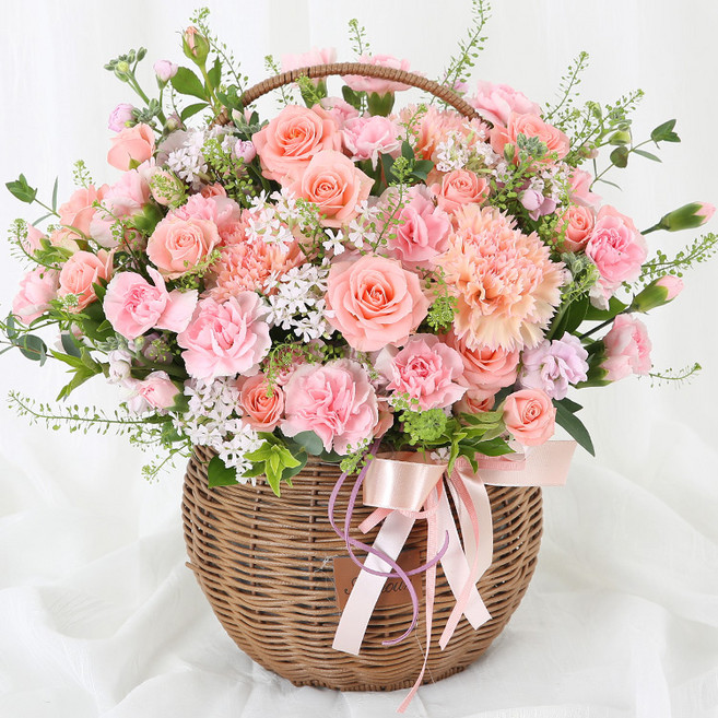 (오늘도착) 어버이날 카네이션 꽃바구니 생화 부모님선물 어버이날선물 카네이션꽃바구니 효도선물 부모님꽃선물 당일꽃배달 [ST-A2045], 1개