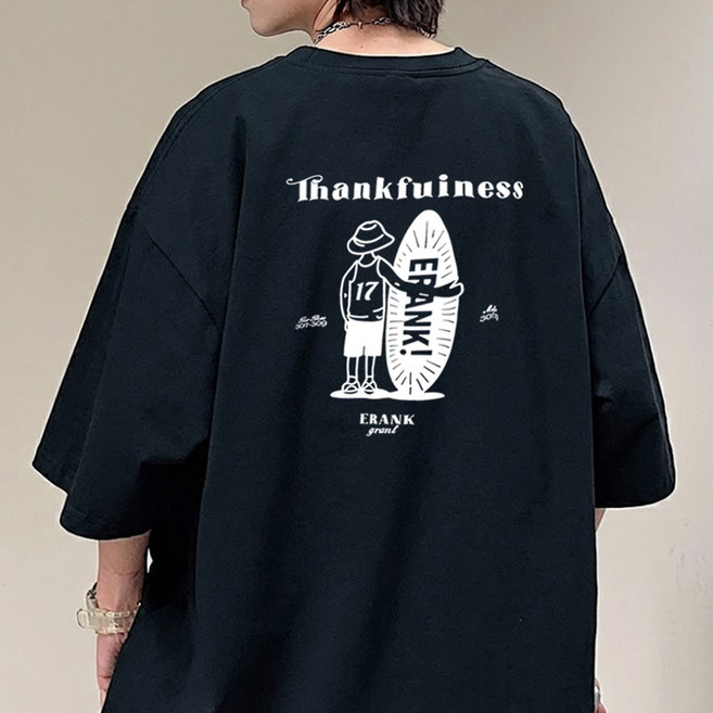 JBOOM 남자 오버핏 반팔티 서핑 프린트 티셔츠