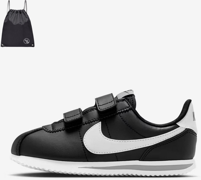 나이키 국내정품 코르테즈 찍찍이 벨크로 블랙 아동 운동화(PG신발가방세트)