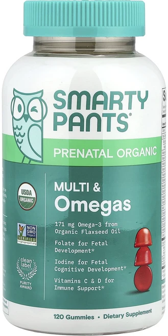 SmartyPants 유기농 임산부용 포뮬라 블루베리 및 믹스 베리 맛 베지 구미젤리 120개, SmartyPants유기농임산부용포뮬라블루베리및믹스베리, 1개, 120정 - 쿠팡