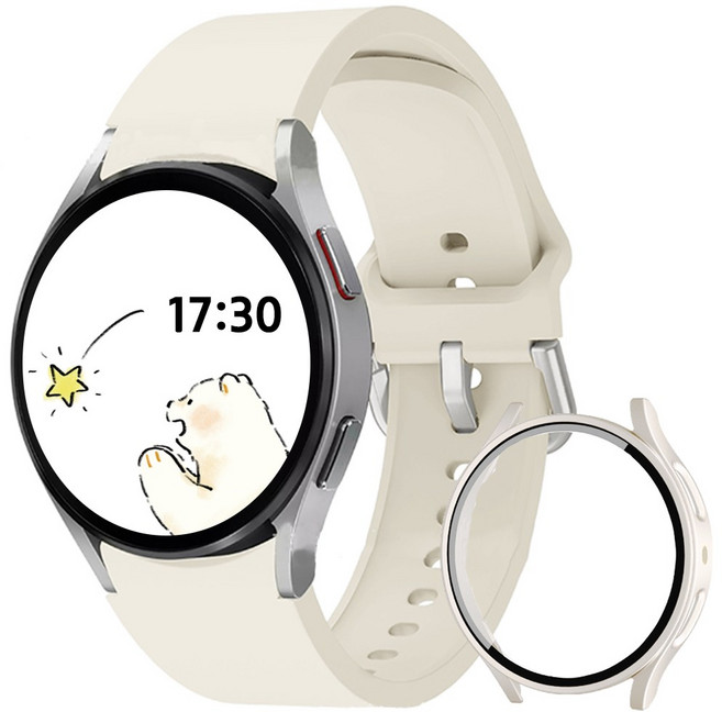 아이비온 갤럭시워치 실리콘 스트랩 40 44mm + 풀커버 케이스 세트, 스타라이트, 1개