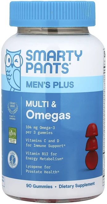 단백질 비타민 철분 마그내슘 칼슘 SmartyPants 남성용 플러스 멀티 & 오메가 라즈베리 레모네이드 구미젤리 90개 고루고루섭취해주세요, SmartyPants남성용플러스멀티오메가라즈베리레모네이, 1개 - 쿠팡