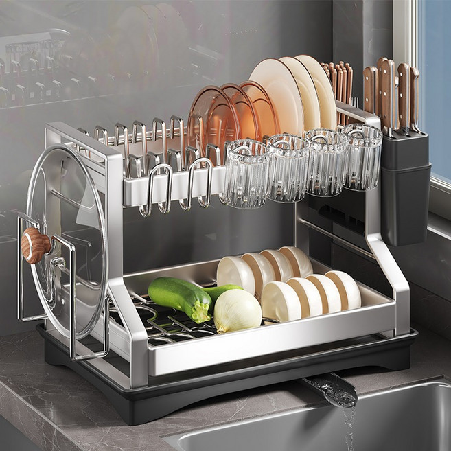 Zebeer 자동배수 대용량 스텐 식기건조대 접시 그릇 도마 수저 정리대, 1개, 스틸 AAA, 2단