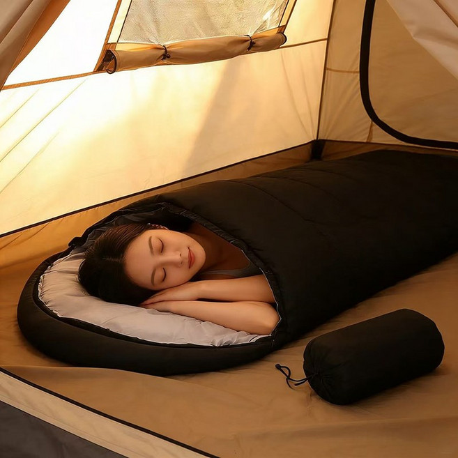 스타일닥터 캠핑 침낭 방한 휴대용 사무실 겸용 두툼한 아웃도어 1인용 압축, 1개, 블랙-2400g