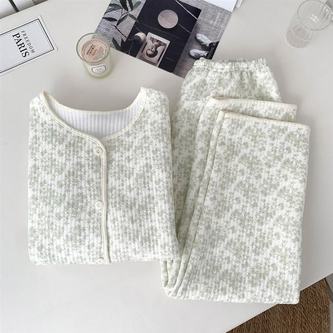 누빔잠옷 순면 잠옷 여성용 긴팔 가을 겨울 빈티지 꽃무늬 공기 패치워크 가정용 파자마