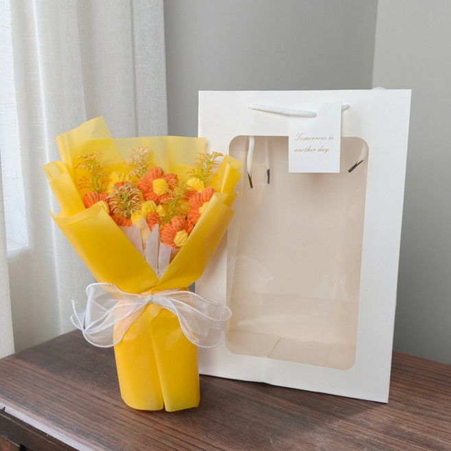 핸드메이드 부케 니트 부케 완제품 졸업축하 선물 하모니 니트 부케 미니 부케 선물 1순위, 1개, 노란색