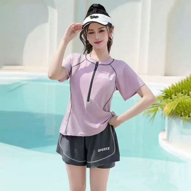 AOKUXERY 女款分體泳衣 泳裙保守泳裝, 60006紫色