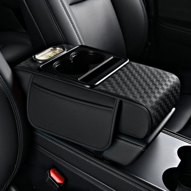 바이해랑 고급 자동차 팔걸이 쿠션 콘솔 수납함, 1개, 블랙