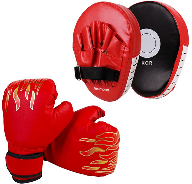 에이무드 키즈 복싱 글러브 + 펀치 미트 세트, 1개, 레드