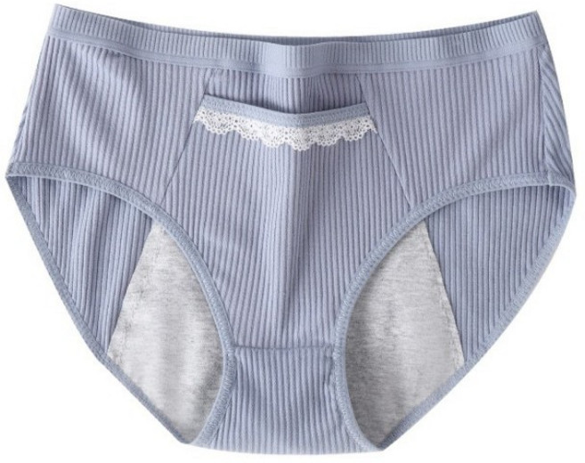 大尺碼防漏生理褲 中高腰生理褲 經期內褲 暖宮口袋螺紋生理褲 舒適透氣, 灰藍色