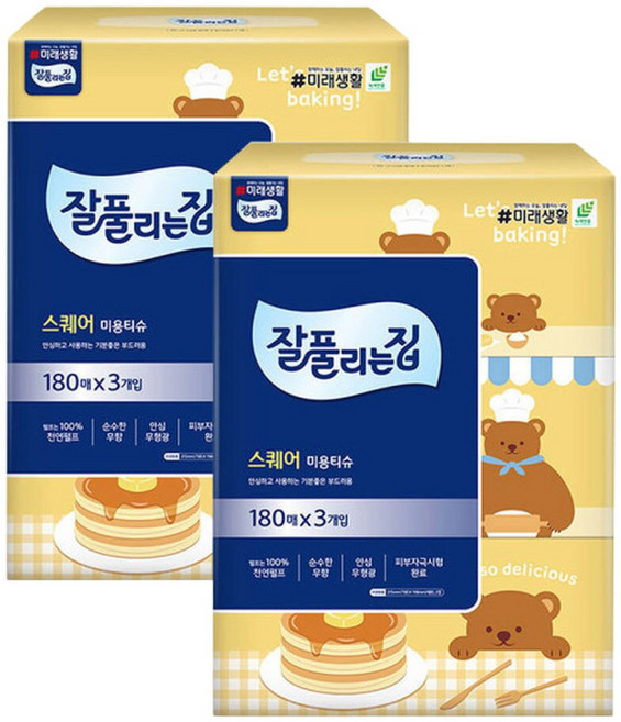 각티슈 100 천연펄프 잘풀리는집 스퀘어 180매 6각 미용티슈, 1개