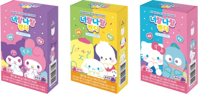 산리오캐릭터즈 너랑나랑캔디 딸기맛 포도맛 어린이 간식 수입 사탕, 10개, 46g - 쿠팡