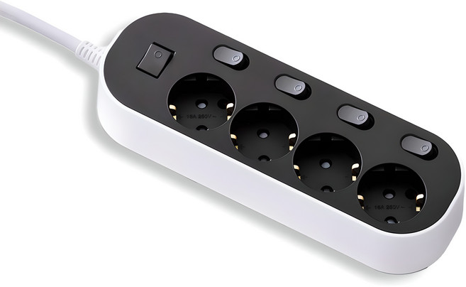 엘리펀탭 안심 자동소화 개별 멀티탭 4구, 3m, 블랙, 1개