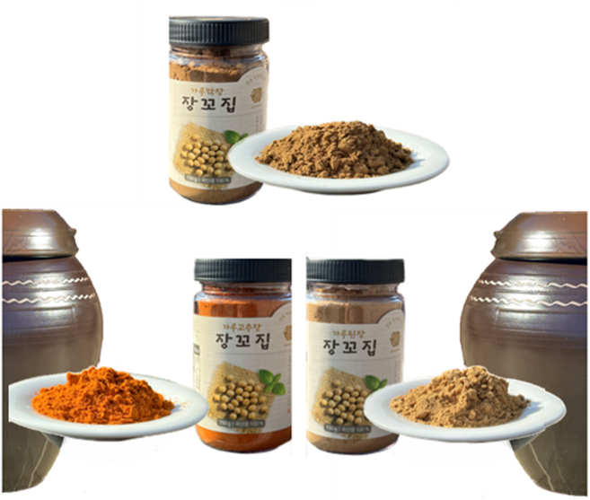 [강릉 장단지] 가루막장 가루고추장 가루된장 장꼬집 / 국산(메주(콩) 고춧가루 찹쌀 보리쌀 쌀조청 천일염), 300g, 3개