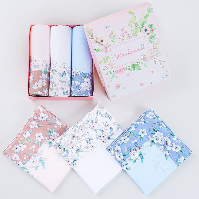 여성손수건 순면 꽃무늬 여자 3종세트