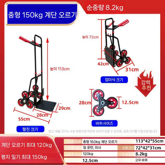 세바퀴 이동형 적재 200kg 차량 계단 대형, 1