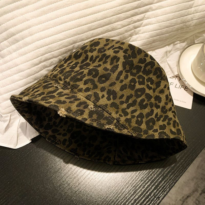 妃雪森 豹紋漁夫帽女春秋款新款日系復古顯臉小水桶帽韓版百搭大頭圍帽子