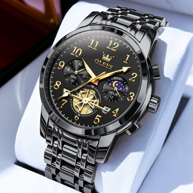 OLEVS 남자손목시계 정품 쿼츠 럭셔리 명품 워터프루프 야광 다기능 메탈시계