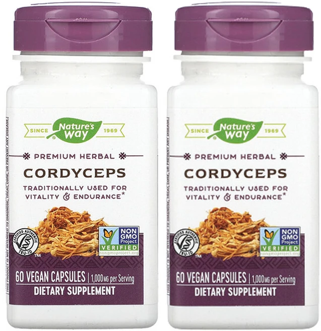 1+1 네이처스웨이 동충하초 500mg 60 베지 캡슐 버섯 아답토젠 비건 글루텐프리, 2팩, 60정 - 쿠팡