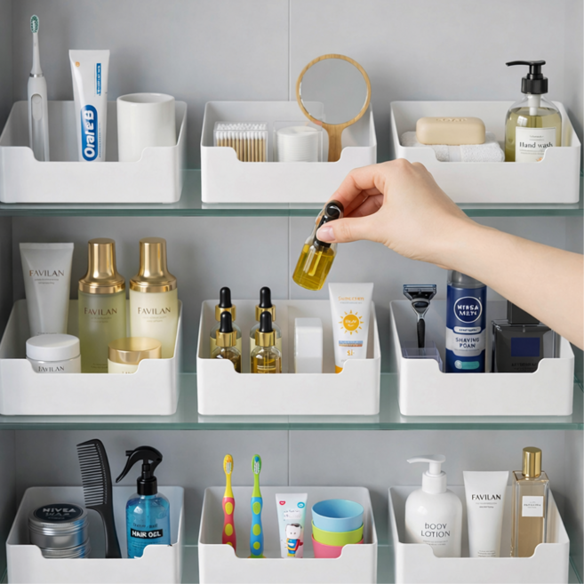 편안가온 욕실 선반 수납 정리함, 화이트, 3개