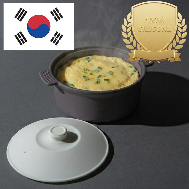 아티즌 쿡 국산 실리콘 계란찜기 전자레인지 용기 내열유리 찜기 주방용품 이유식 용기, 대형 원형 / 바디:퍼플그레이 / 뚜껑:화이트, 1개