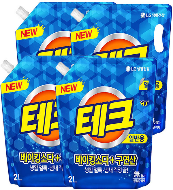 테크 베이킹소다+구연산 엑체세제 리필 일반용, 4개, 2L