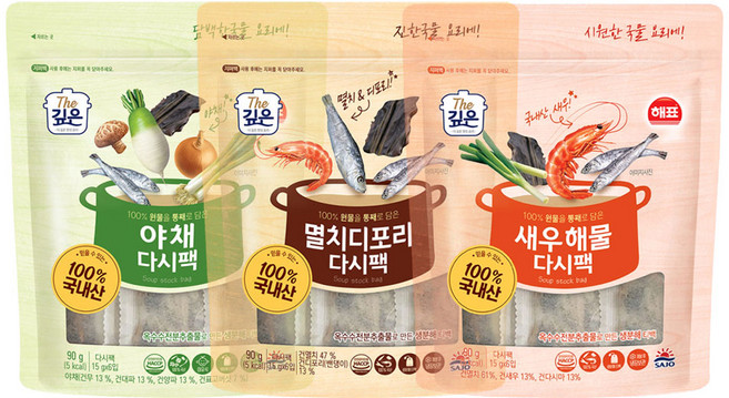 사조해표 원물다시팩 3종 새우해물 멸치디포리 야채, 1세트, 270g