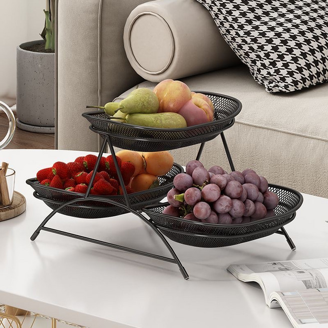 정교과일접시 과일트레이 장식용 과일바구니 철제바구니 예쁜간식바구니정리함 빵바구니, 1개, 블랙