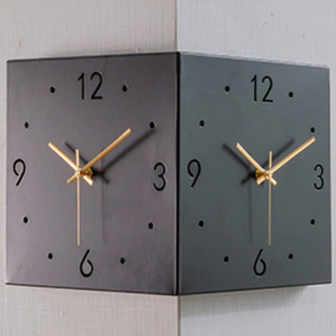 안나네 모던 코너 양면 메탈 벽시계 260mm 블랙 인테리어 시계