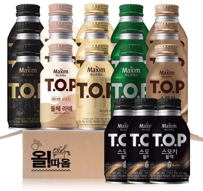 티오피 TOP 커피음료 275ml 6종 기획세트(스위트아메3+더블랙3+돌체라떼3+스모키라떼3+스모키블랙3+마스터라떼3), 18개