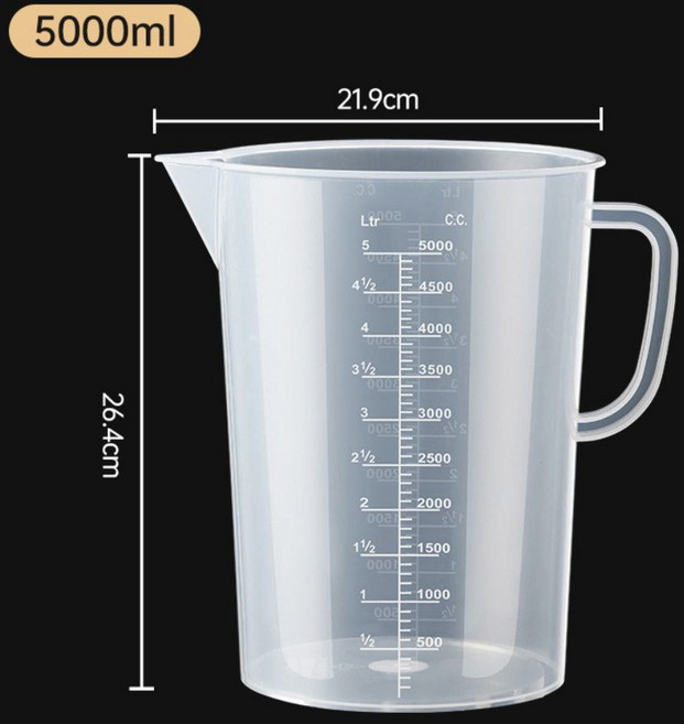 컵 1PC 혼합 컵 포함 투명 대용량 비커 플라스틱 주방 체중계 눈금 뚜껑 베이킹 측정 실험실, 5L, 1개