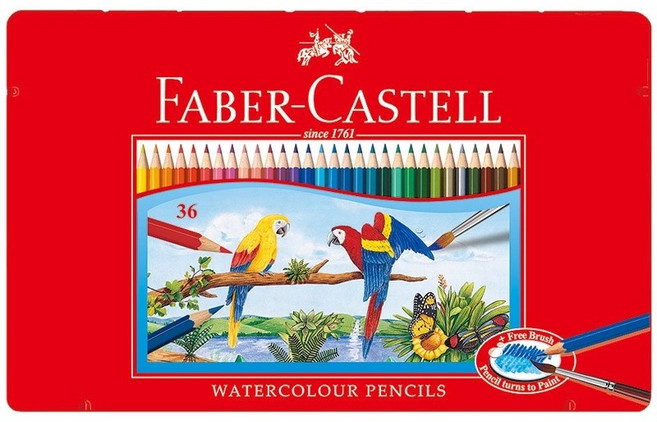 FABER-CASTELL 輝柏 水性色鉛筆 鐵盒 36色, 1個, 12色