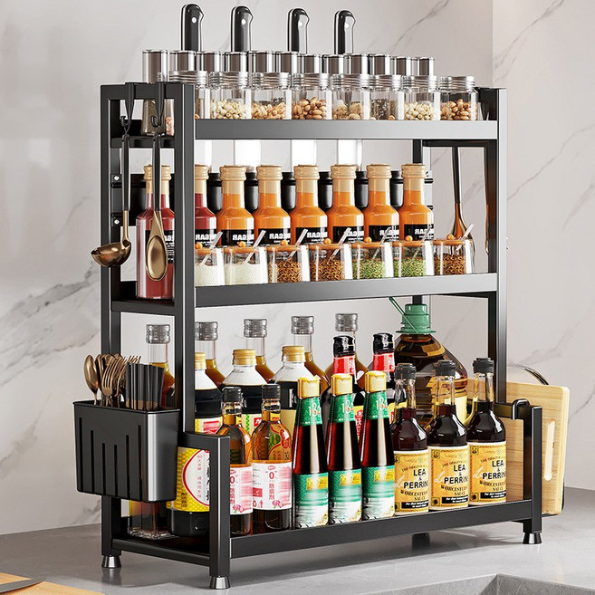 정싱 주방 양념선반 주방 싱크대 양념통 정리 선반 칼걸이 수저통 걸이후크 도마 거치대 정리대, 블랙, 1개