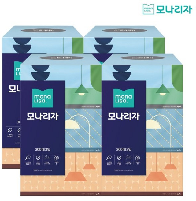 모나리자 미용티슈 300매*3입 x 4팩, 단일옵션