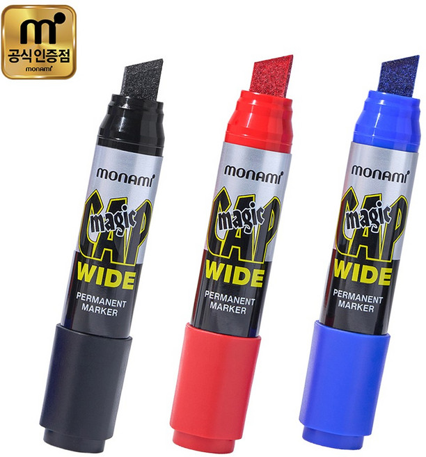 [공식 대리점 글로리스] 모나미 매직캡 와이드 굵은촉 13mm 블랙+레드+블루 세트, 1개