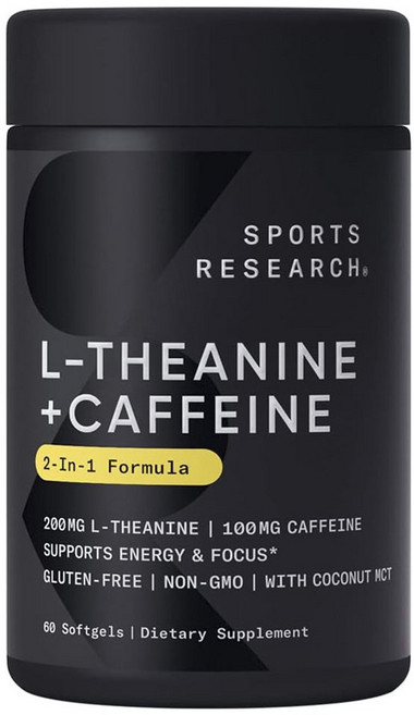 SPORTS RESEARCH L-茶胺酸 200mg&咖啡因 100mg軟膠囊, 1個, 60顆