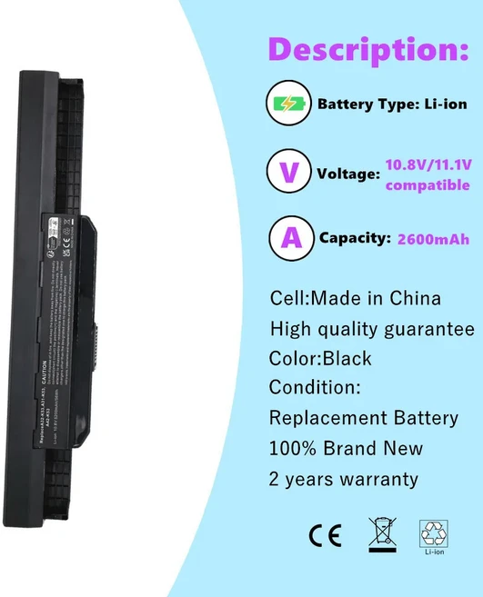 새로운 A32-K53 배터리 ASUS K43 노트북, 02 10.8V 5200mAh 6cells, 01 CHINA