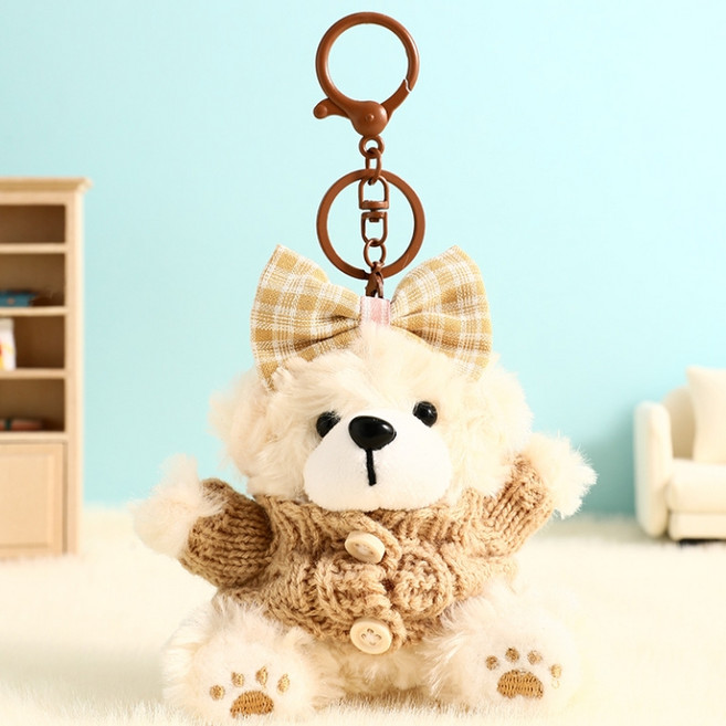 홈랜드 뽀글이 곰돌이 곰인형 여성 가방 키링 봉제인형, 1개, 뽀글이_노란리본