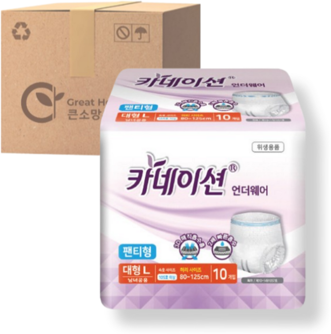 카네이션 언더웨어 대형L 8팩 (1팩 10매입) 요실금 팬티 성인기저귀, 대형, 10개입, 16개