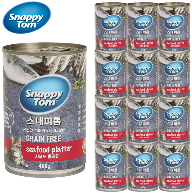 스내피톰 고양이 습식 주식 캔 대용량, 400g, 12개, 혼합맛(정어리/바다생선)