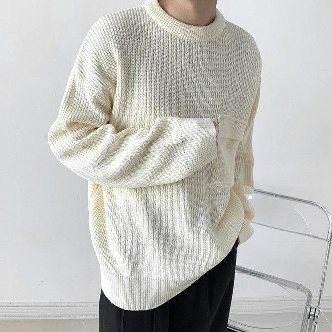 오마보이 남자 포켓 드랍숄더 루즈핏 하찌니트