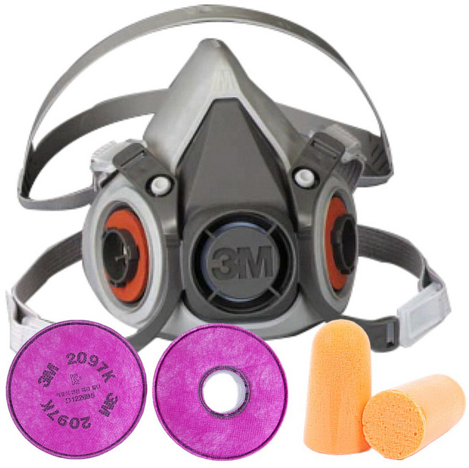 3M 방진마스크 6200 1세트 (특급필터 2097K+귀마개 포함) 용접 도장작업 유기용제냄새제거, 1개