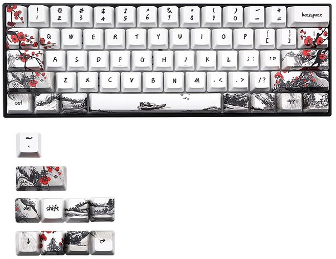 PBT 바밀로 수묵화 키캡 기계식키보드 한글 US 영어 일어 OEM 61 110키, 건반 모자일 뿐, 키보드는 없다.