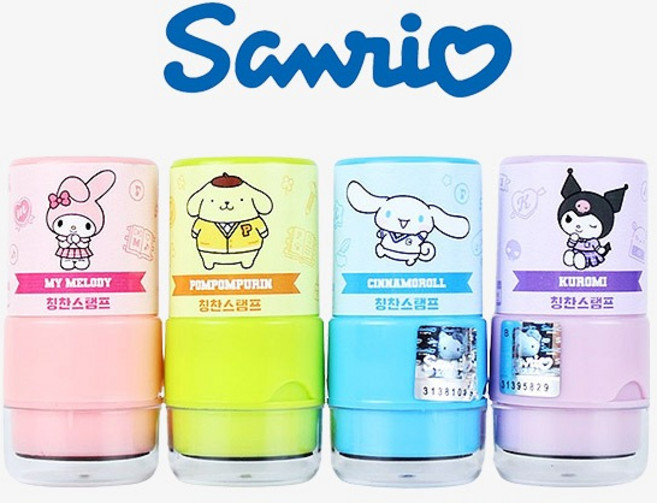 산리오 캐릭터즈 원형 칭찬토이 스탬프 참잘했어요 도장 4가지 세트