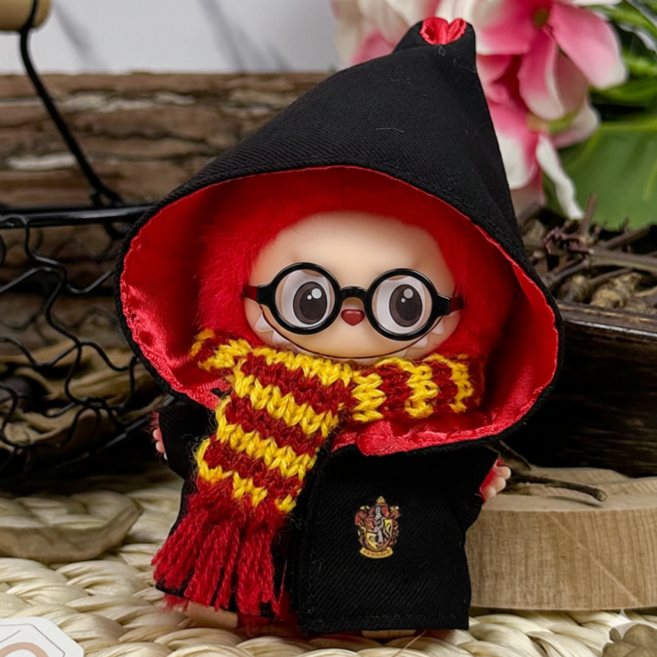 티니숲속 라부부 4세대 미니 해리포터 망토 머플러 안경 세트 인형꾸미기, 레드, 1개, 10cm