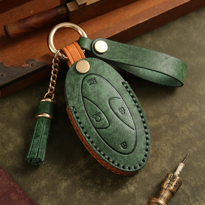 2025 디올뉴 팰리세이드 LX3 싼타페 MX5 그랜저 GN7 호환용품 투톤 가죽 키케이스 차 키커버, 5버튼그린