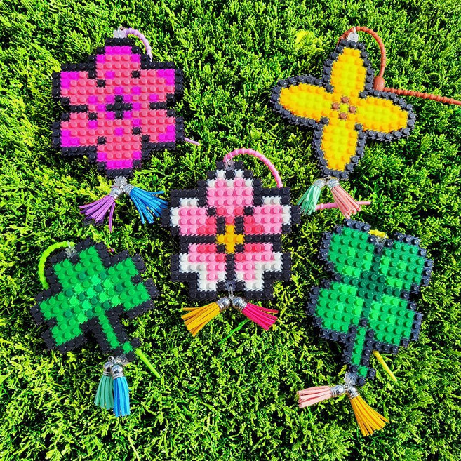 소근육발달 알록달록 미니블럭 봄 꽃 태슬 키링 만들기 5p 혼자놀기 쉬운 어르신 교구 학생, 세잎클로버