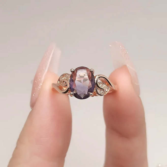 레트로 자수정반지 오픈링 퍼플 스톤 보석 반지 2월 탄생석 자수정 우아한 2월탄생석 스몰 체인링 지르콘 컷팅 링 심플 원형 MH#005