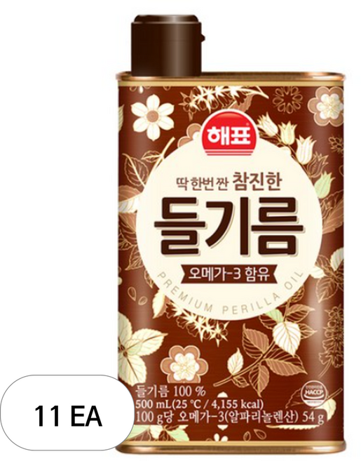 해표 참진한 들기름, 500ml, 11개